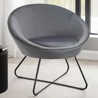 Centera Round Accent Chair - Grey, Velvet