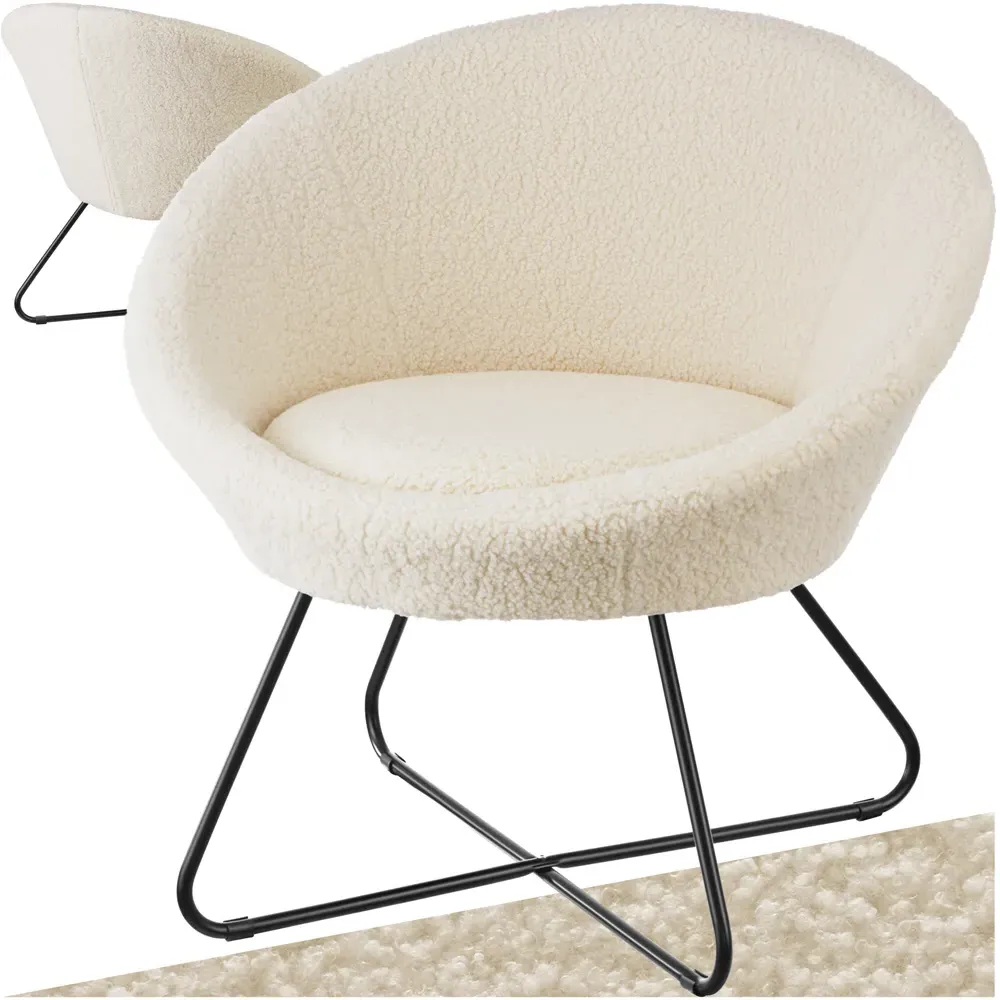 Centera Round Accent Chair - White, Boucle