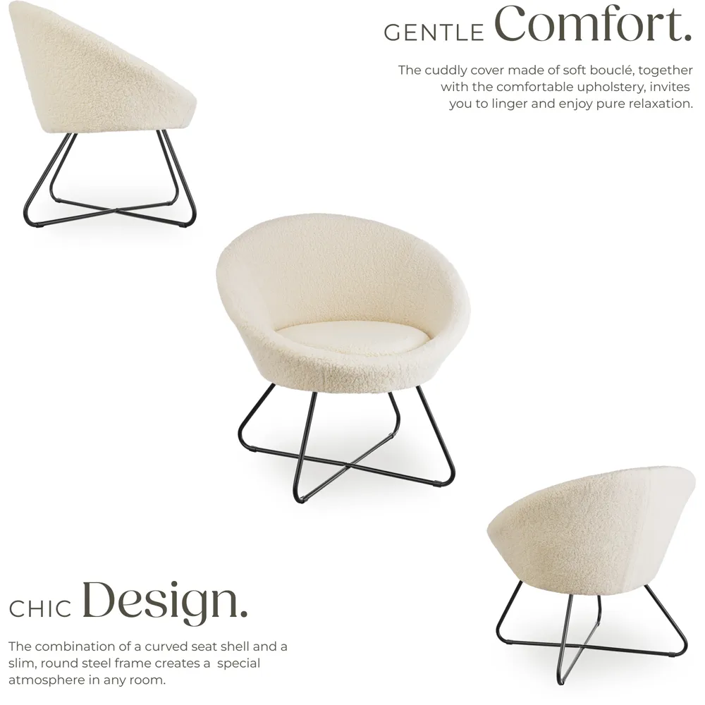 Centera Round Accent Chair - White, Boucle