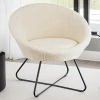 Centera Round Accent Chair - White, Boucle