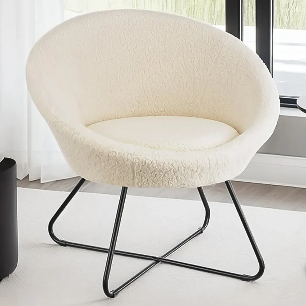 Centera Round Accent Chair - White, Boucle