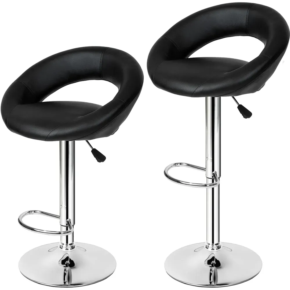 Christian Bar Stool Set of 2 - Black, Synthetic Leather
