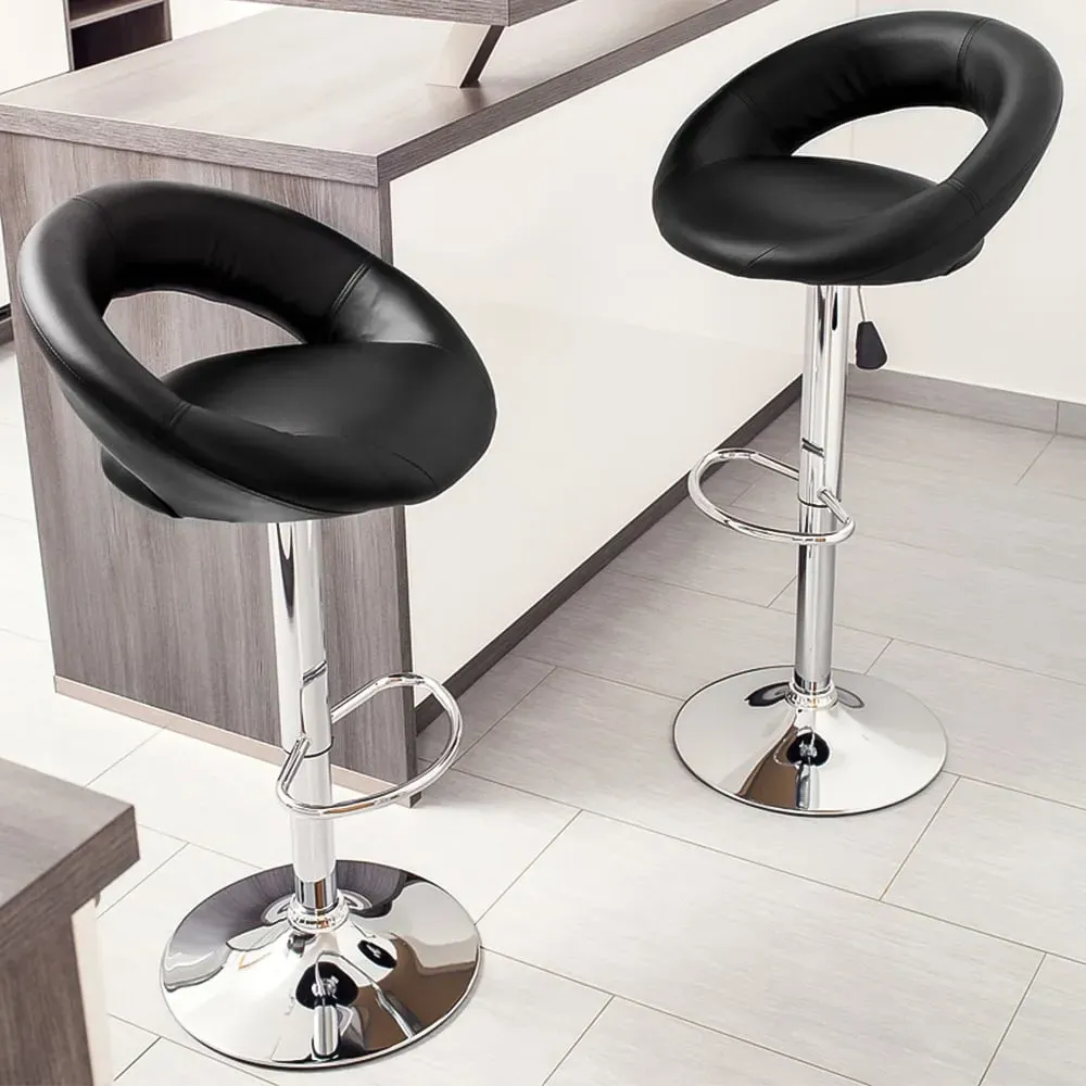 Christian Bar Stool Set of 2 - Black, Synthetic Leather