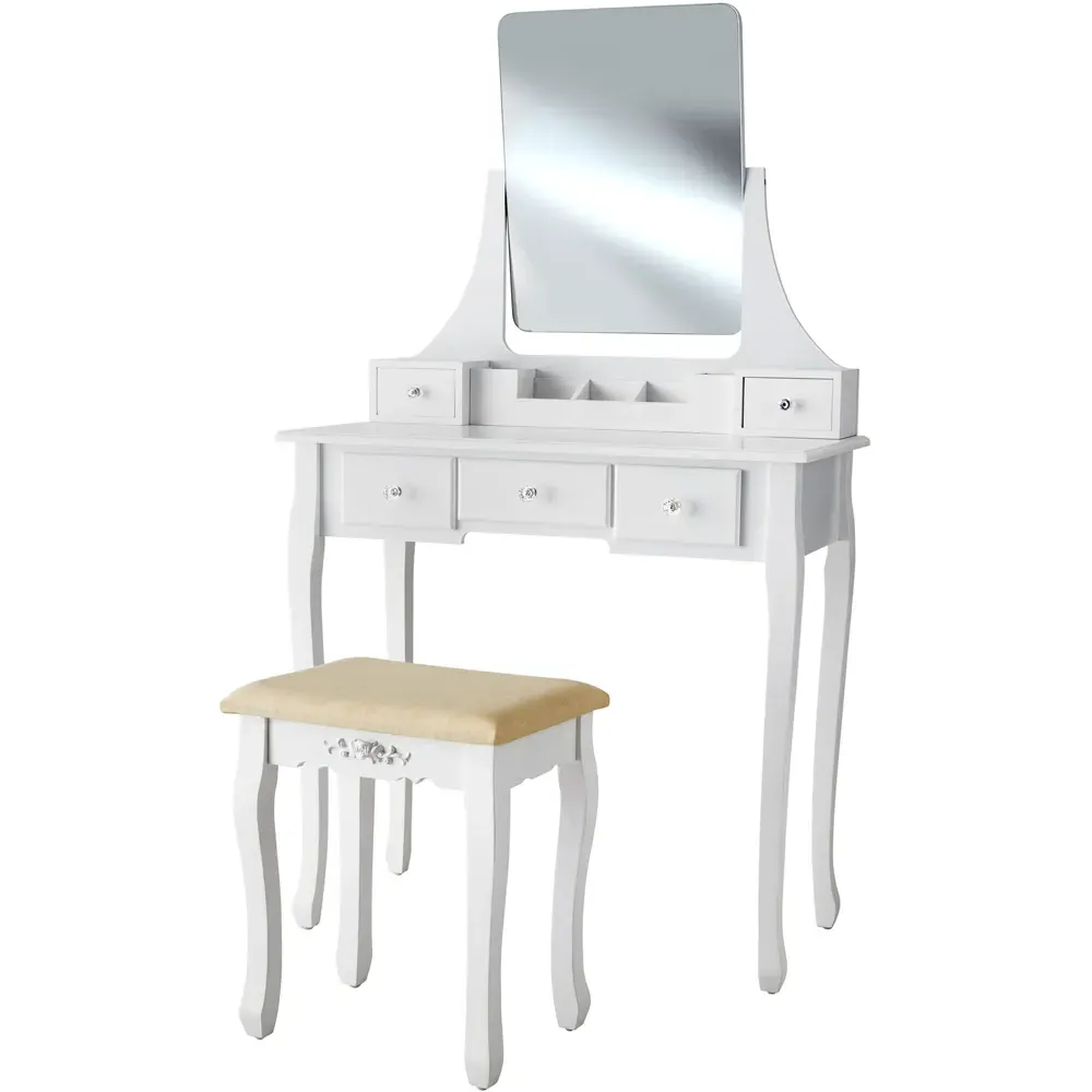 Claire 5 Drawer Dressing Table with Mirror and Stool - White