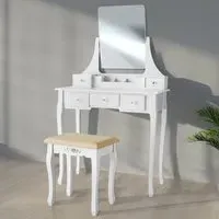 Claire 5 Drawer Dressing Table with Mirror and Stool - White