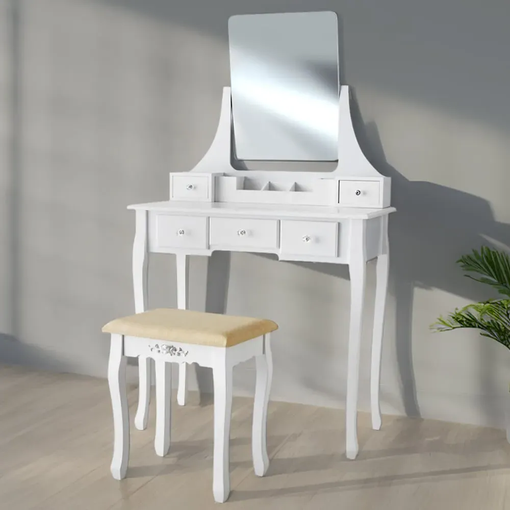 Claire 5 Drawer Dressing Table with Mirror and Stool - White image