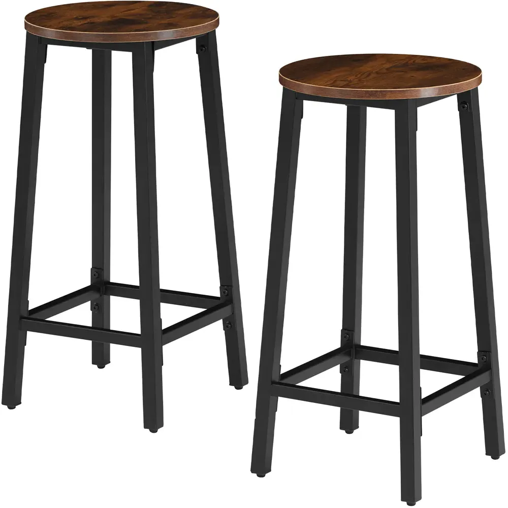 Corby Set of 2 Bar Stools - Dark Wood, Steel