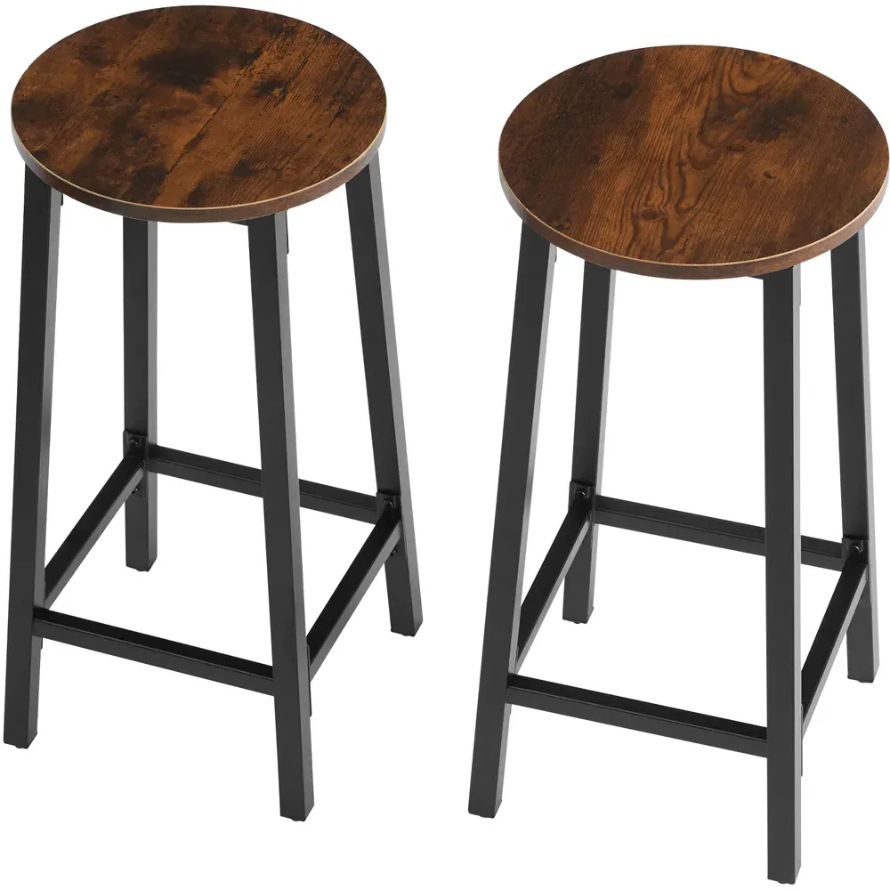 Corby Set of 2 Bar Stools - Dark Wood, Steel