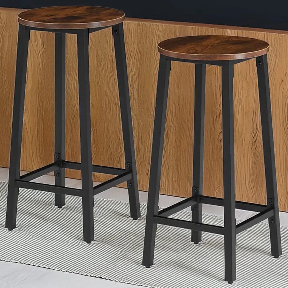 Corby Set of 2 Bar Stools - Dark Wood, Steel image