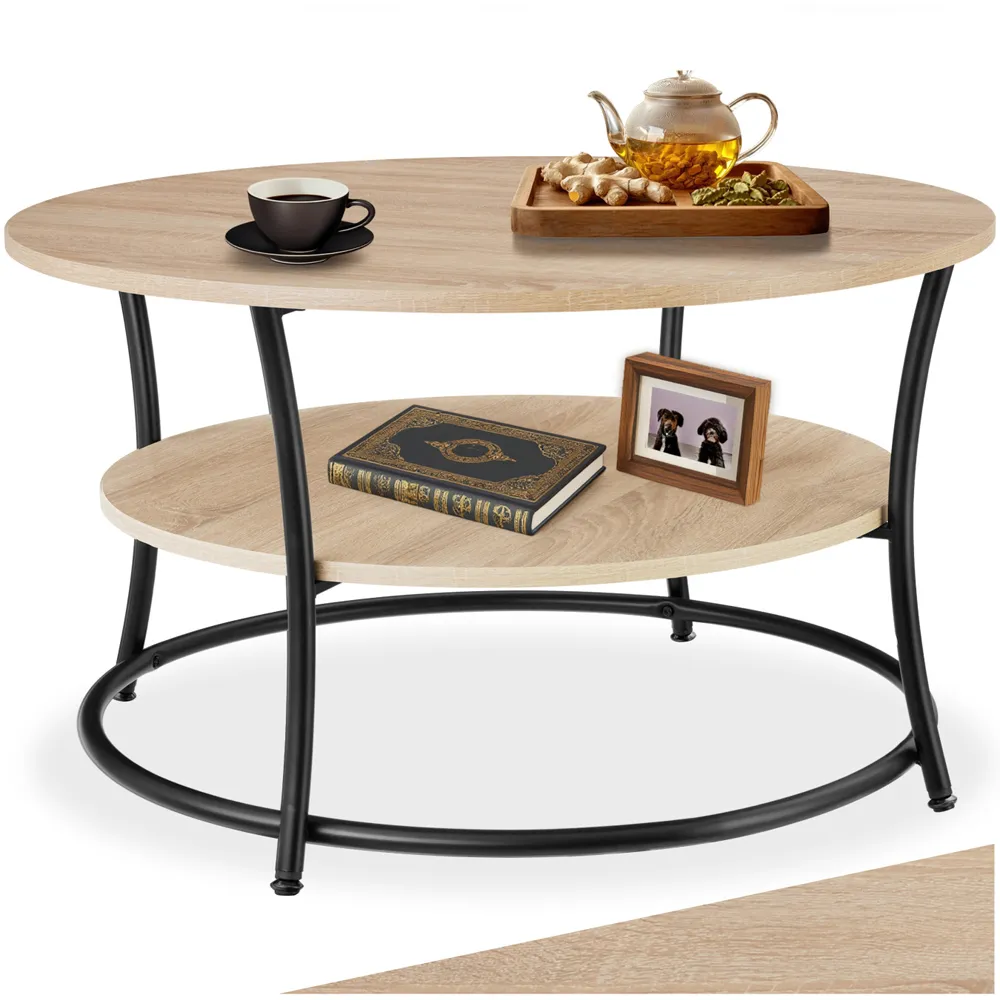 Cromford Round Coffee Table with Storage - Brown, Oak