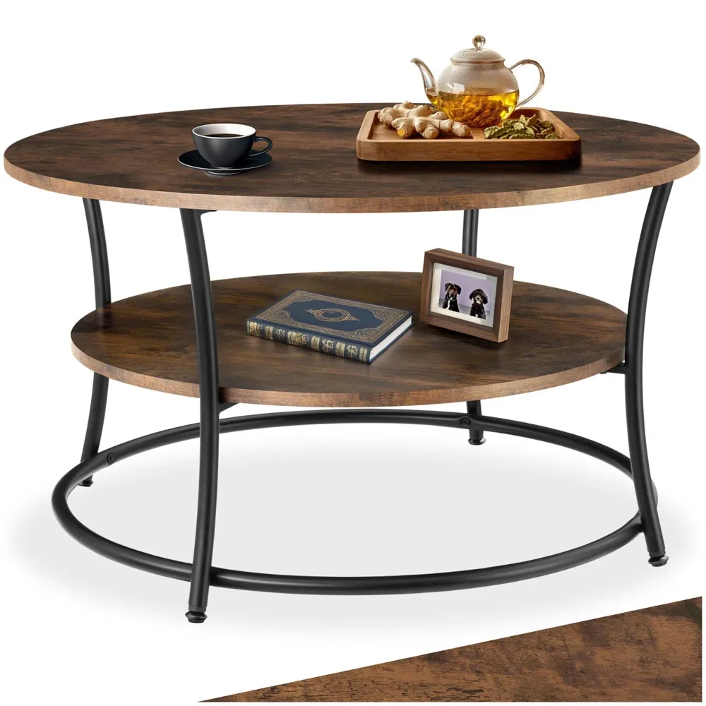 Cromford Round Coffee Table with Storage - Brown, Wood
