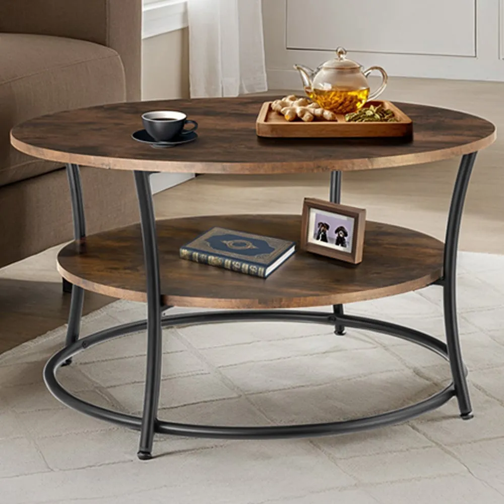 Cromford Round Coffee Table with Storage - Brown, Wood