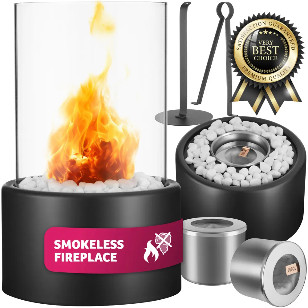 Damine Tabletop Bioethanol Fireplace - Black, Stainless Steel