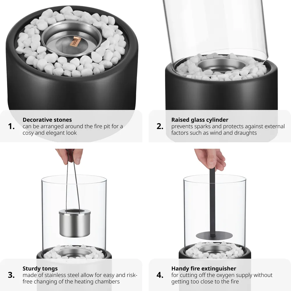 Damine Tabletop Bioethanol Fireplace - Black, Stainless Steel