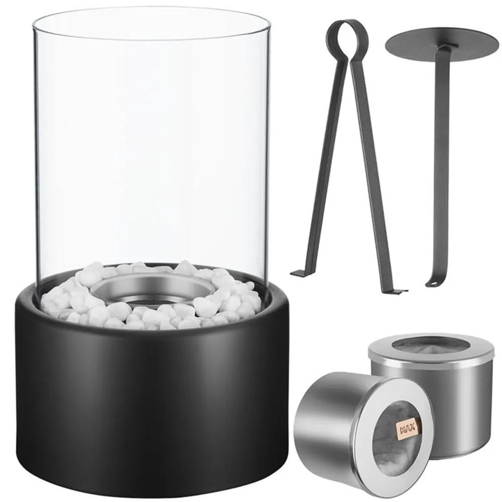 Damine Tabletop Bioethanol Fireplace - Black, Stainless Steel image