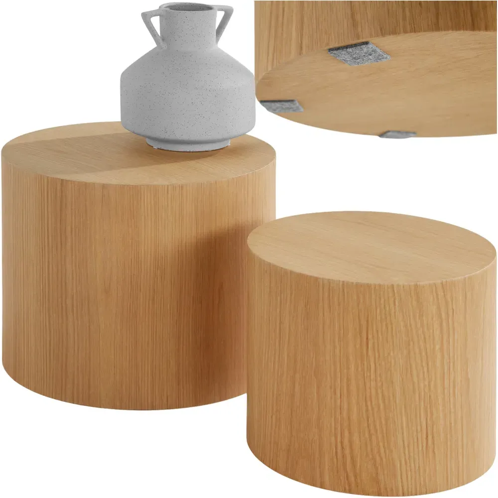 Danny Round Set of 2 Coffee Tables - Oak Effect