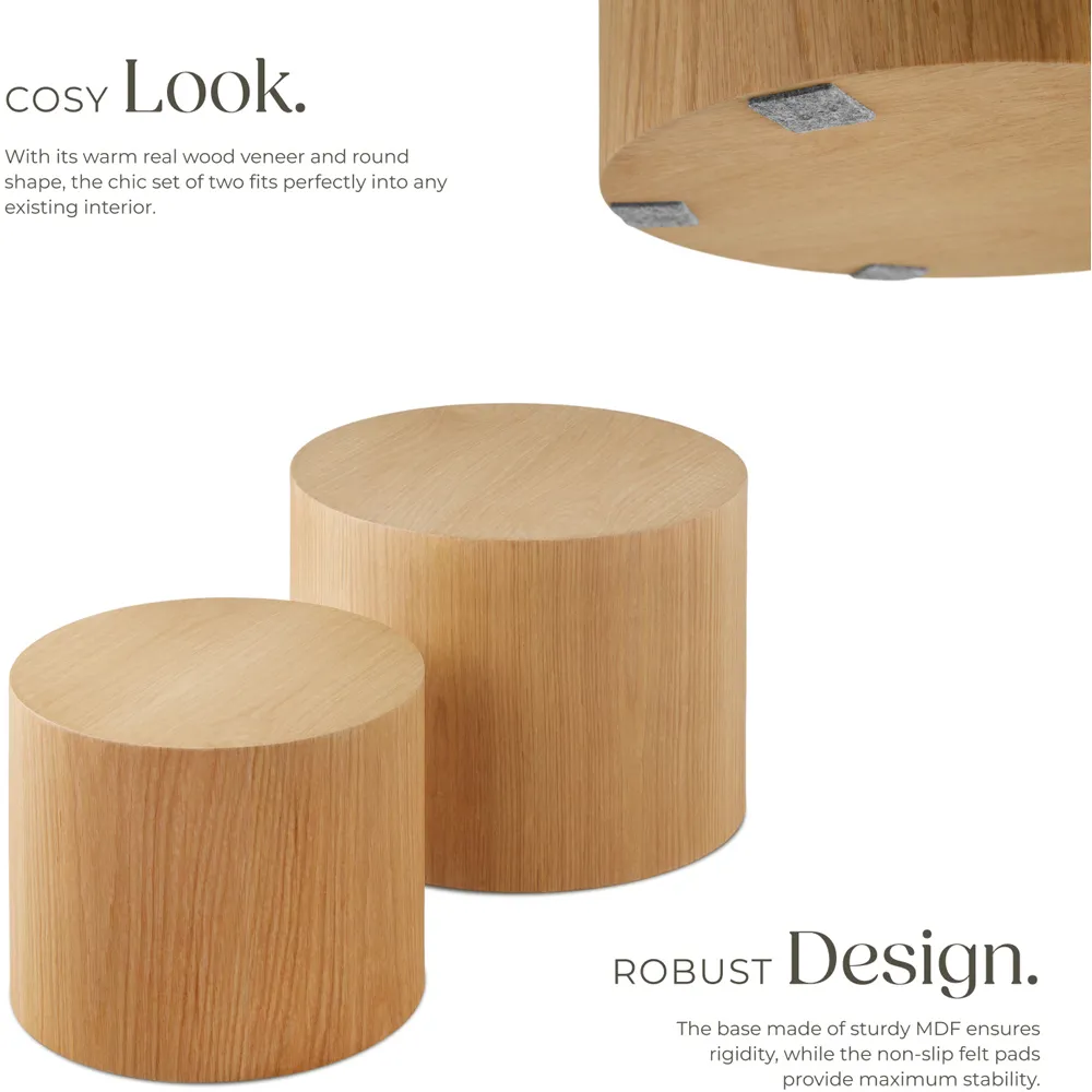 Danny Round Set of 2 Coffee Tables - Oak Effect