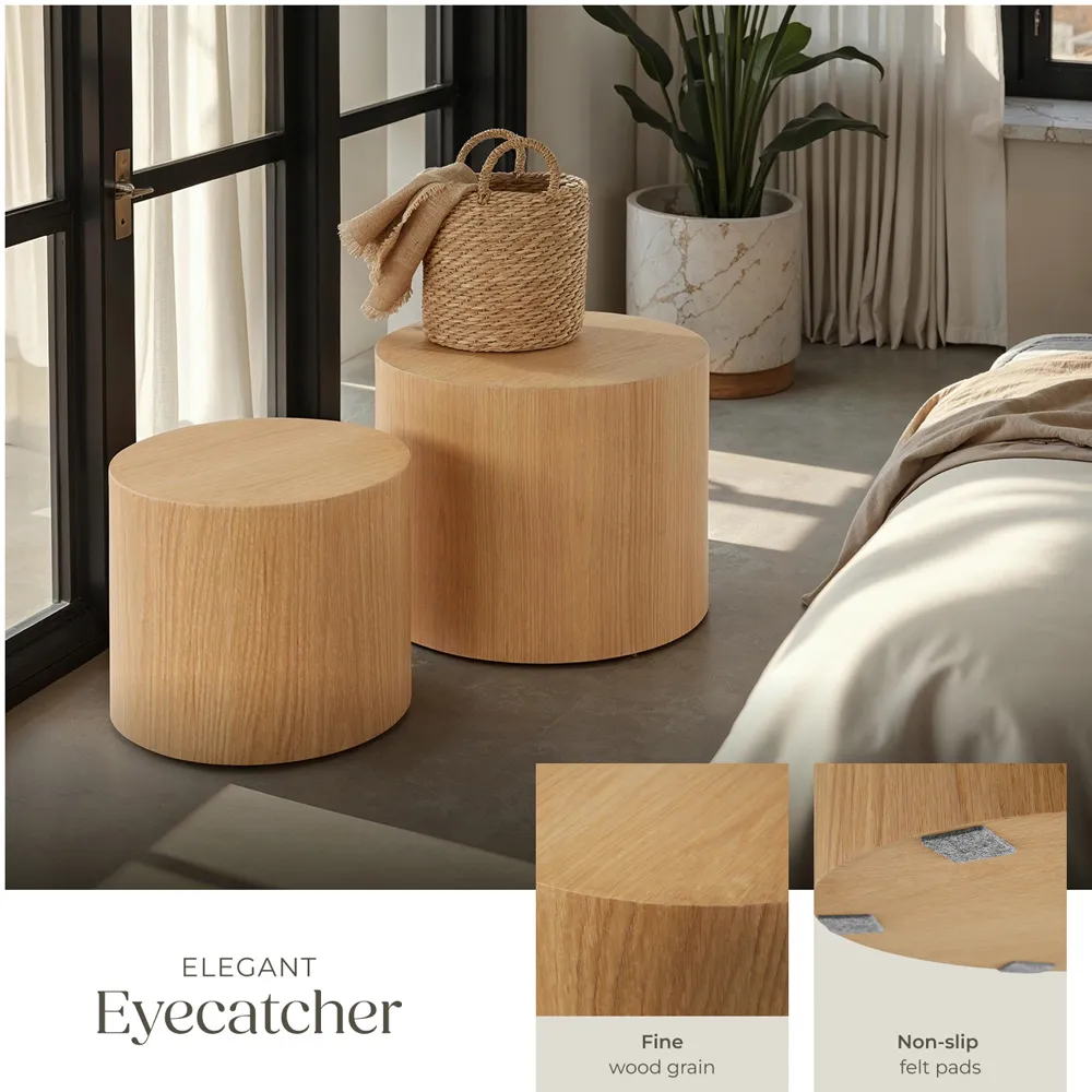 Danny Round Set of 2 Coffee Tables - Oak Effect