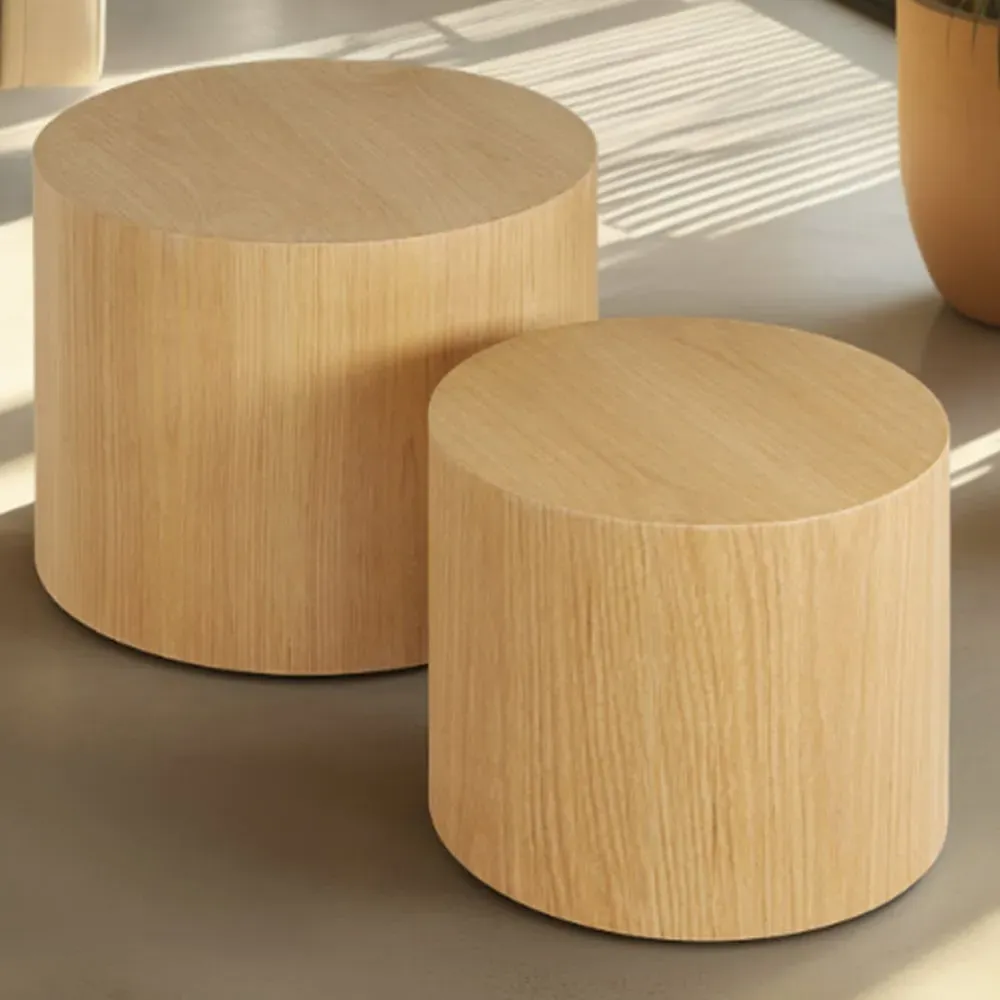 Danny Round Set of 2 Coffee Tables - Oak Effect