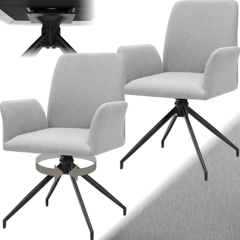 Daya Set of 2 Upholstered Swivel Chairs - Light Grey