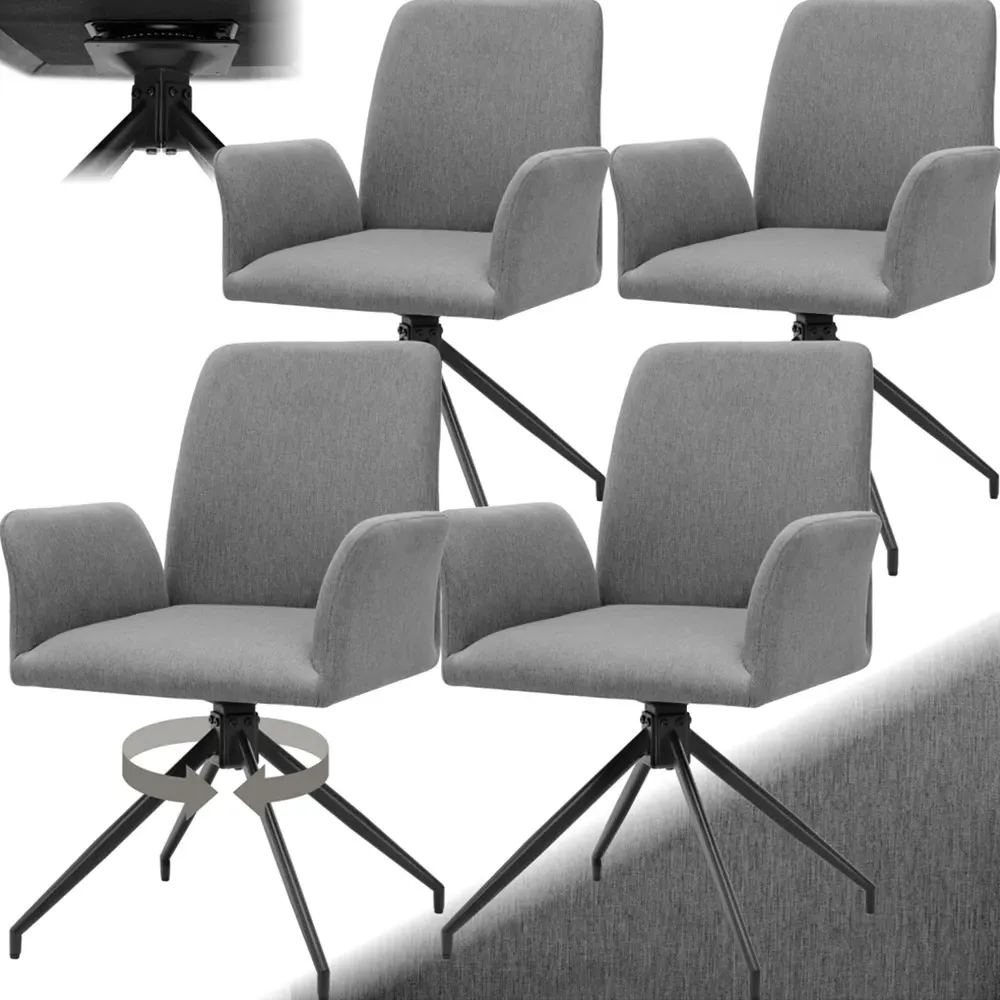 Daya Set of 4 Upholstered Swivel Chairs - Anthracite