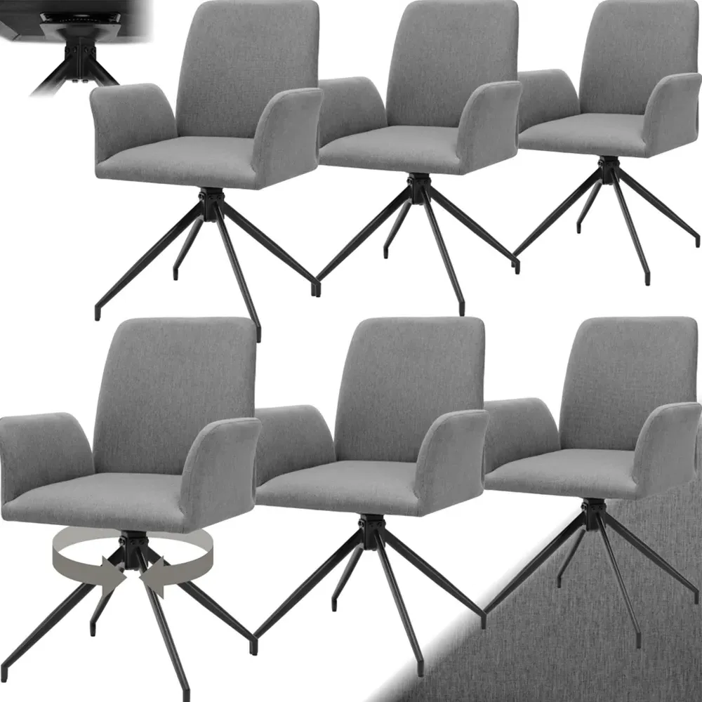 Daya Set of 6 Upholstered Swivel Chairs - Anthracite