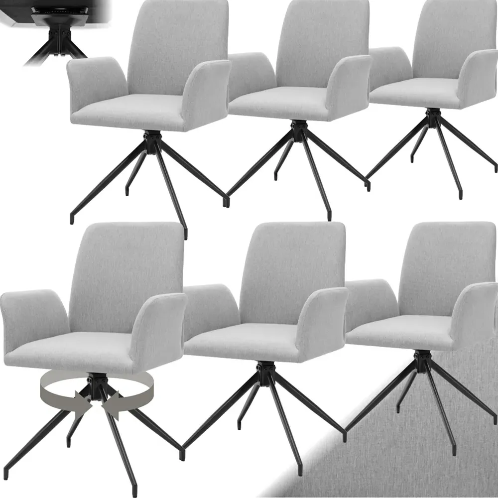 Daya Set of 6 Upholstered Swivel Chairs - Light Grey