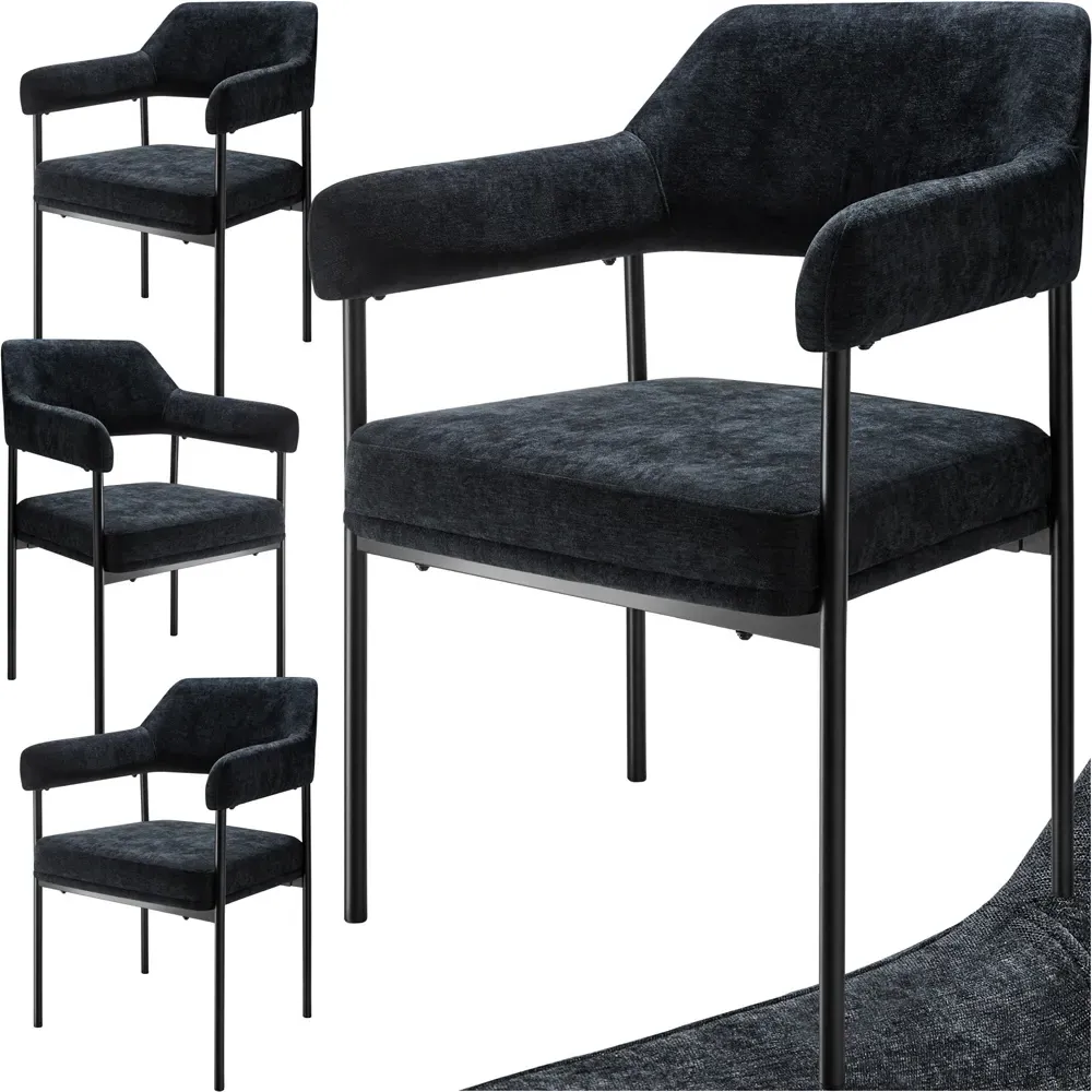 Doe Set of 4 Woven Fabric Armchair - Black