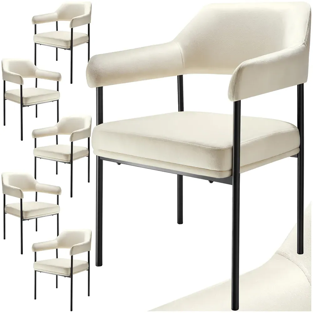 Doe Set of 6 Velvet Armchairs - White