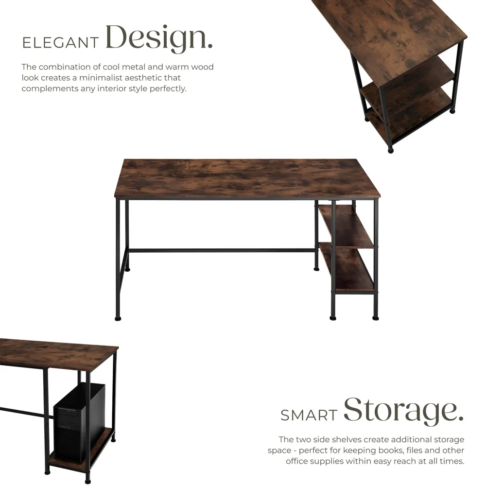 Donegal 2 Shelf Office Desk - Dark Wood