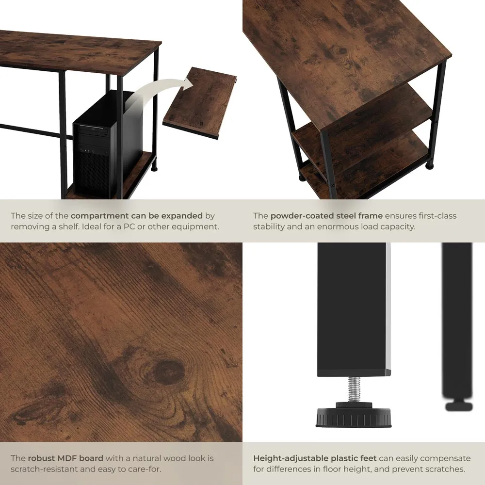 Donegal 2 Shelf Office Desk - Dark Wood