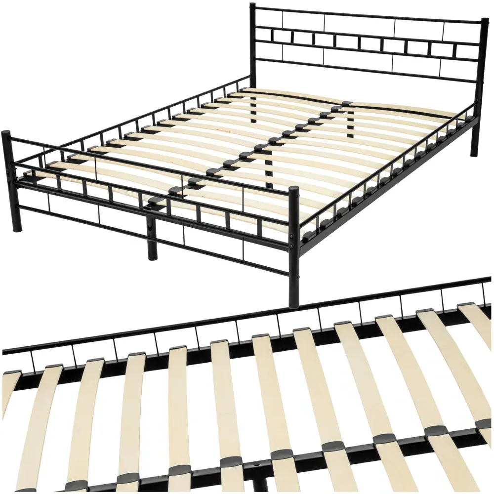 Double Metal Bed Frame with Slatted Base - Black