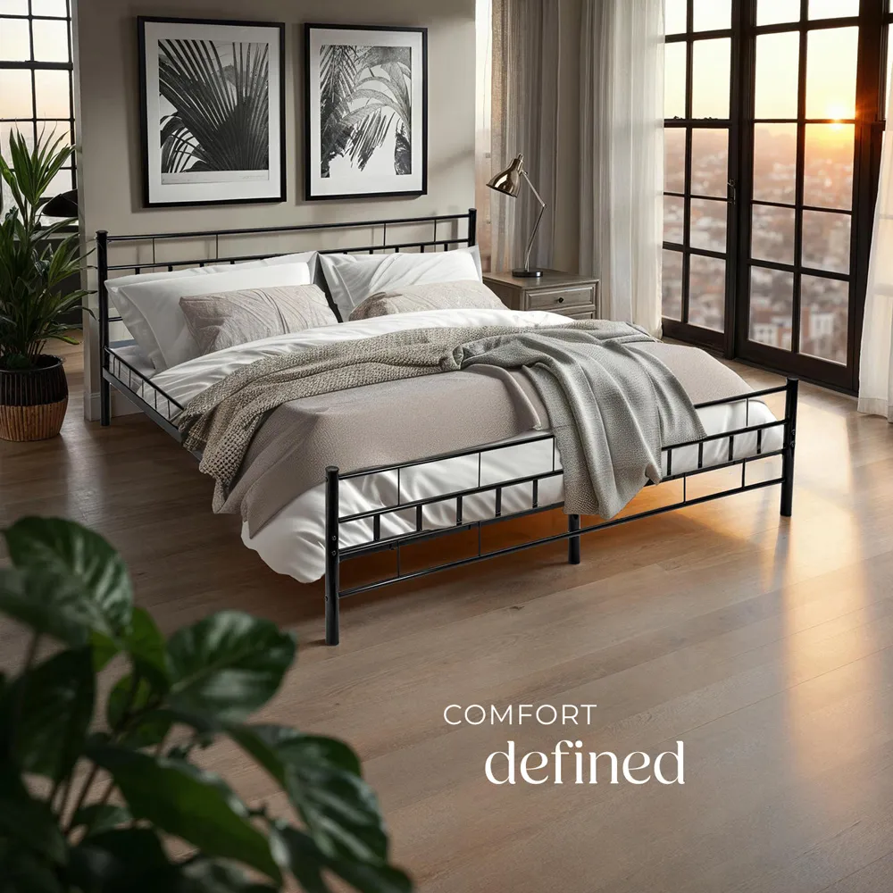 Double Metal Bed Frame with Slatted Base - Black