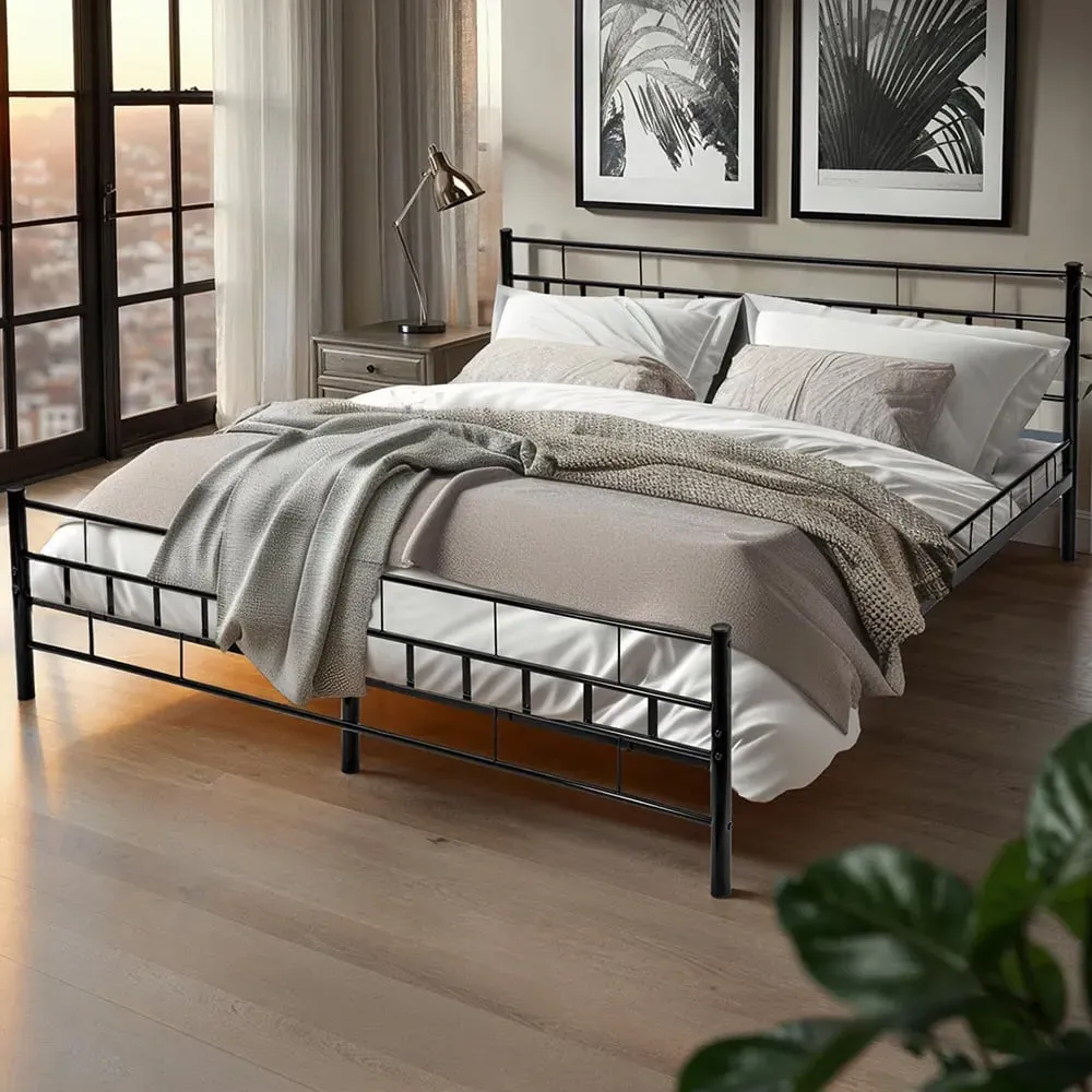 Double Metal Bed Frame with Slatted Base - Black image