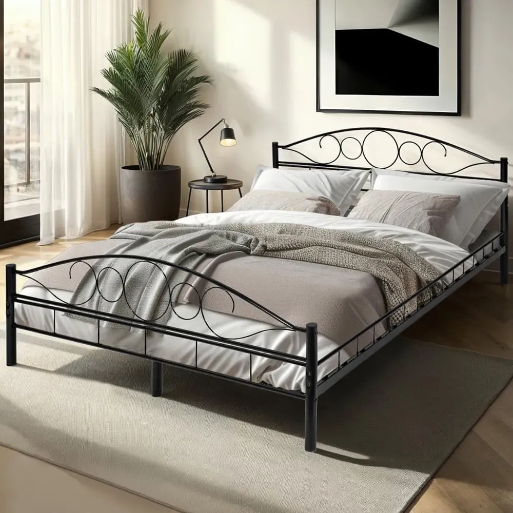 Double Metal Bed Frame with Slatted Base - Black