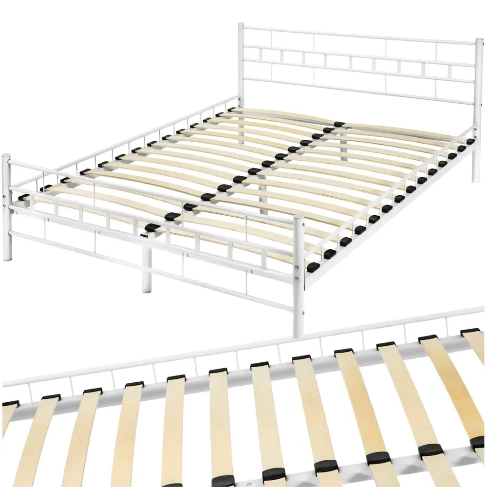 Double Metal Bed Frame with Slatted Base - White