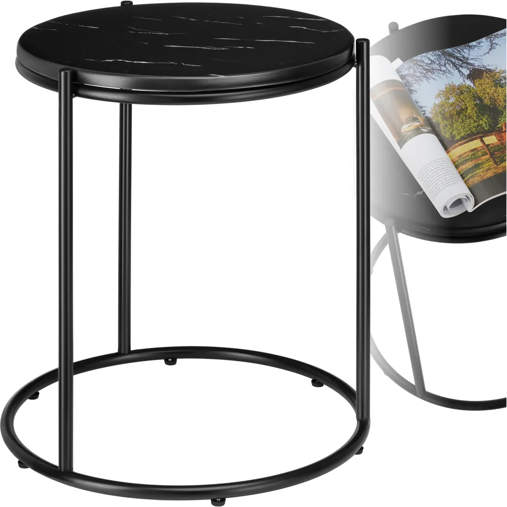 Ellsa Round Side Table - Black, Marble