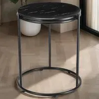 Ellsa Round Side Table - Black, Marble