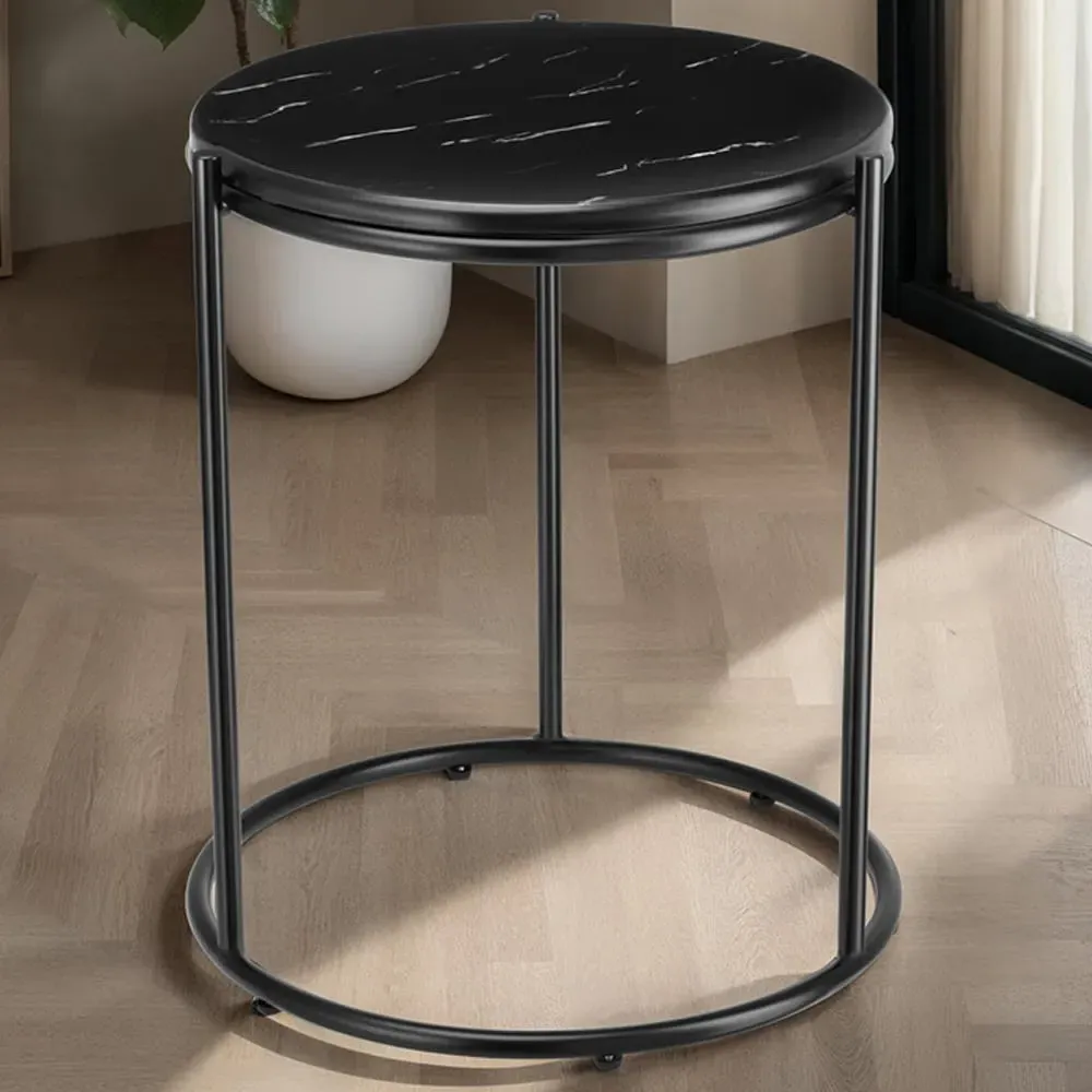 Ellsa Round Side Table - Black, Marble image