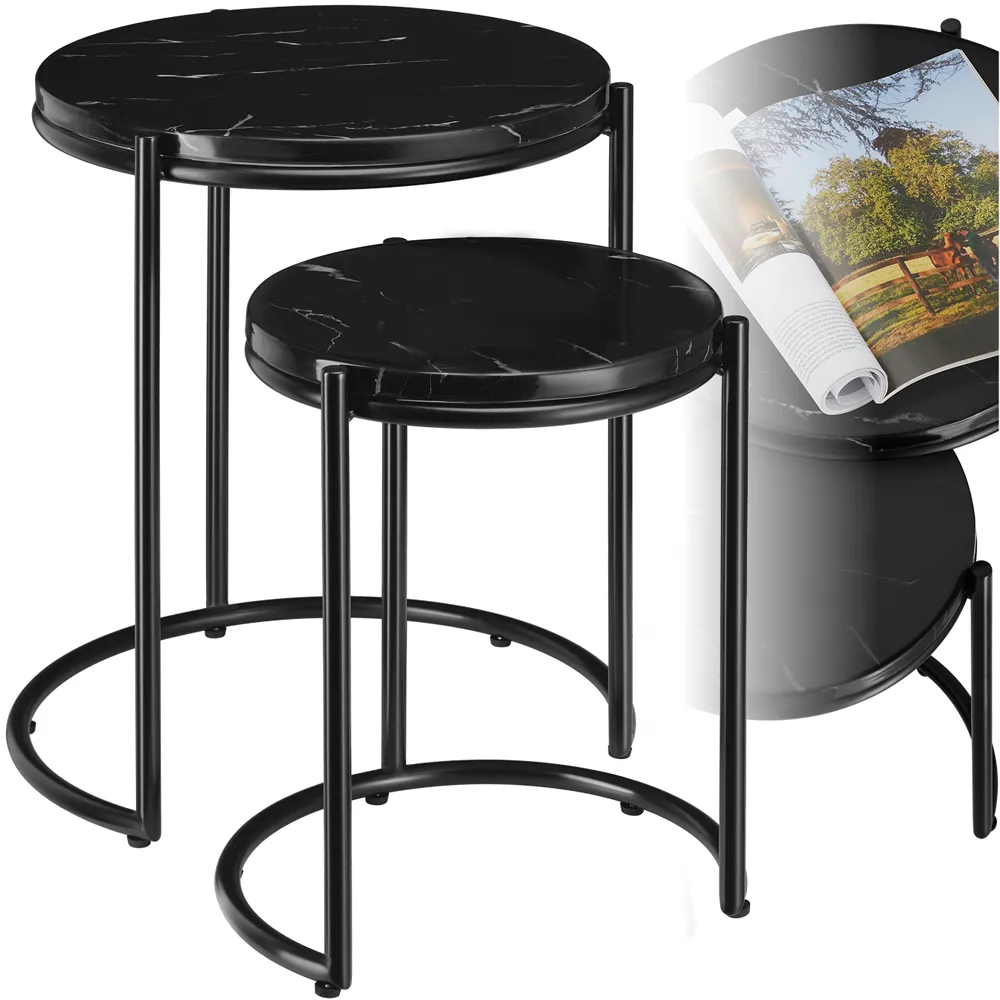 Ellsa Side Table Set of 2 - Black, Marble
