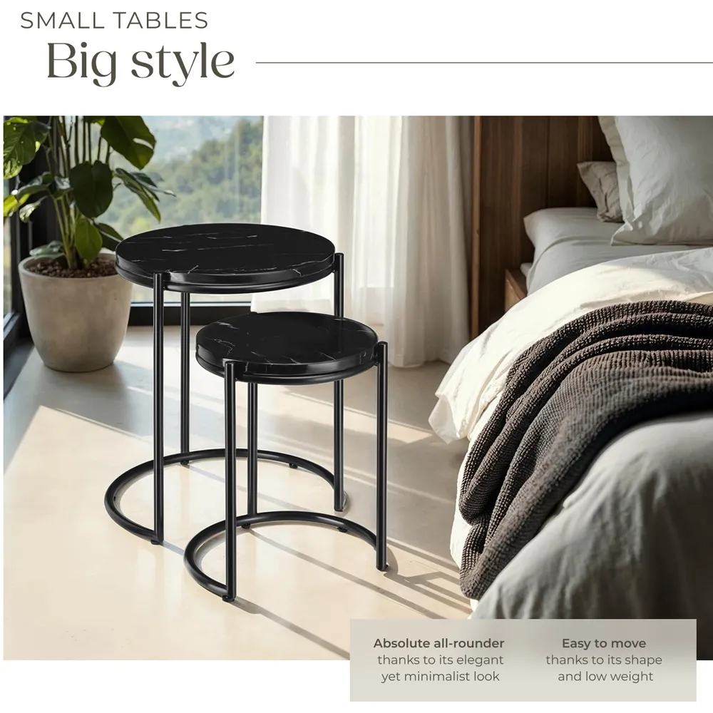 Ellsa Side Table Set of 2 - Black, Marble