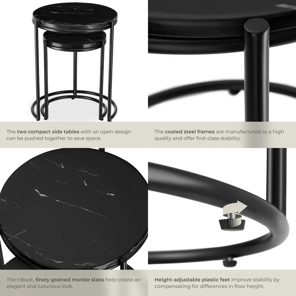 Ellsa Side Table Set of 2 - Black, Marble