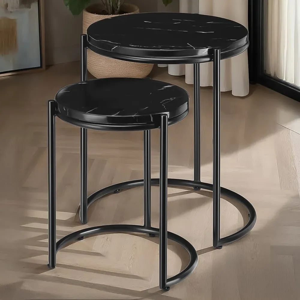 Ellsa Side Table Set of 2 - Black, Marble image