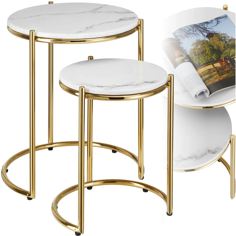 Ellsa Side Table Set of 2 - White, Marble
