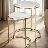 Ellsa Side Table Set of 2 - White, Marble