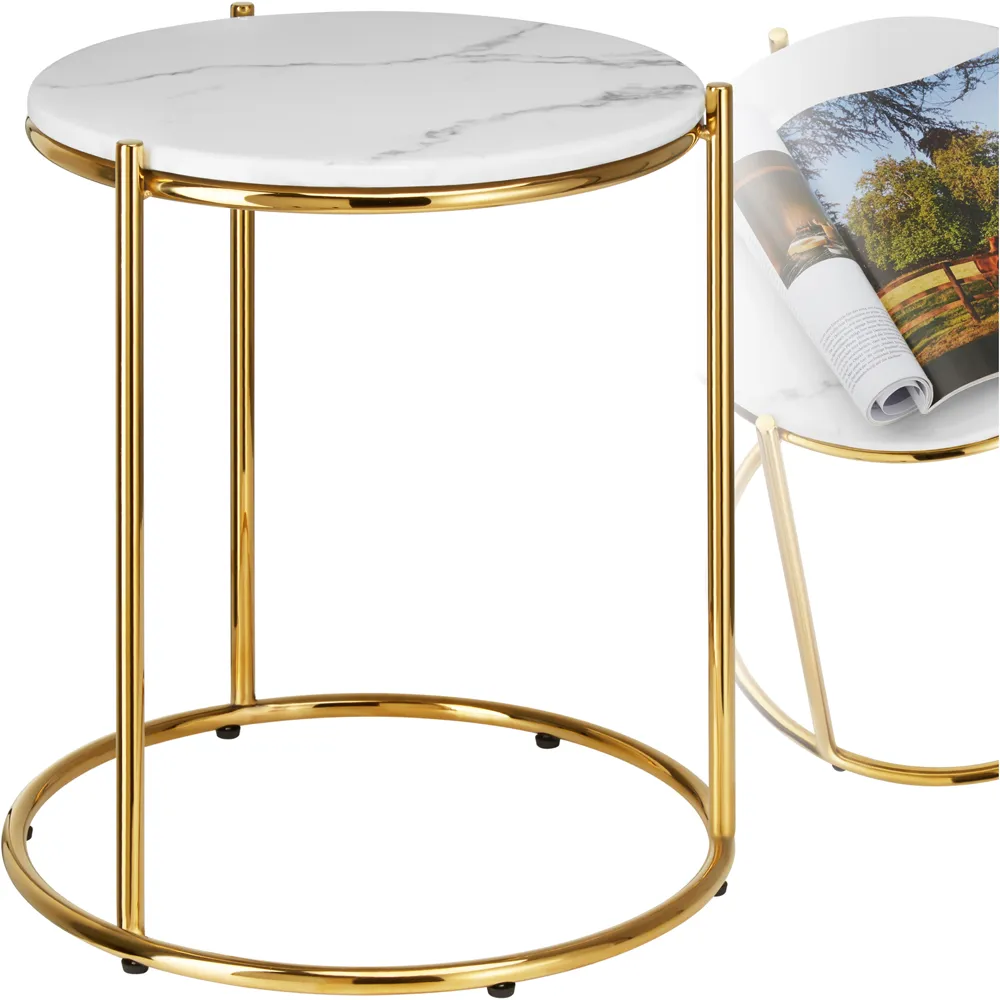 Ellsa Side Table - White, Marble