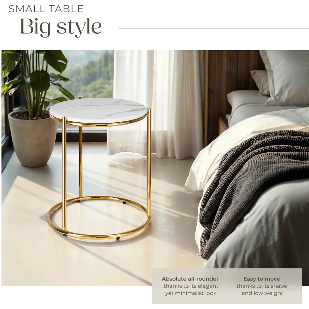Ellsa Side Table - White, Marble