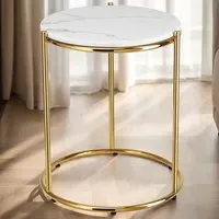 Ellsa Side Table - White, Marble