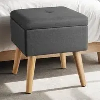 Elva Padded Stool with Storage - Dark Grey, Linen Look