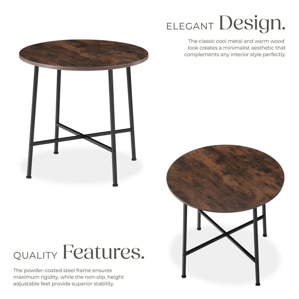 Ennis 2 Seater Round Dining Table with Adjustable Feet - Brown